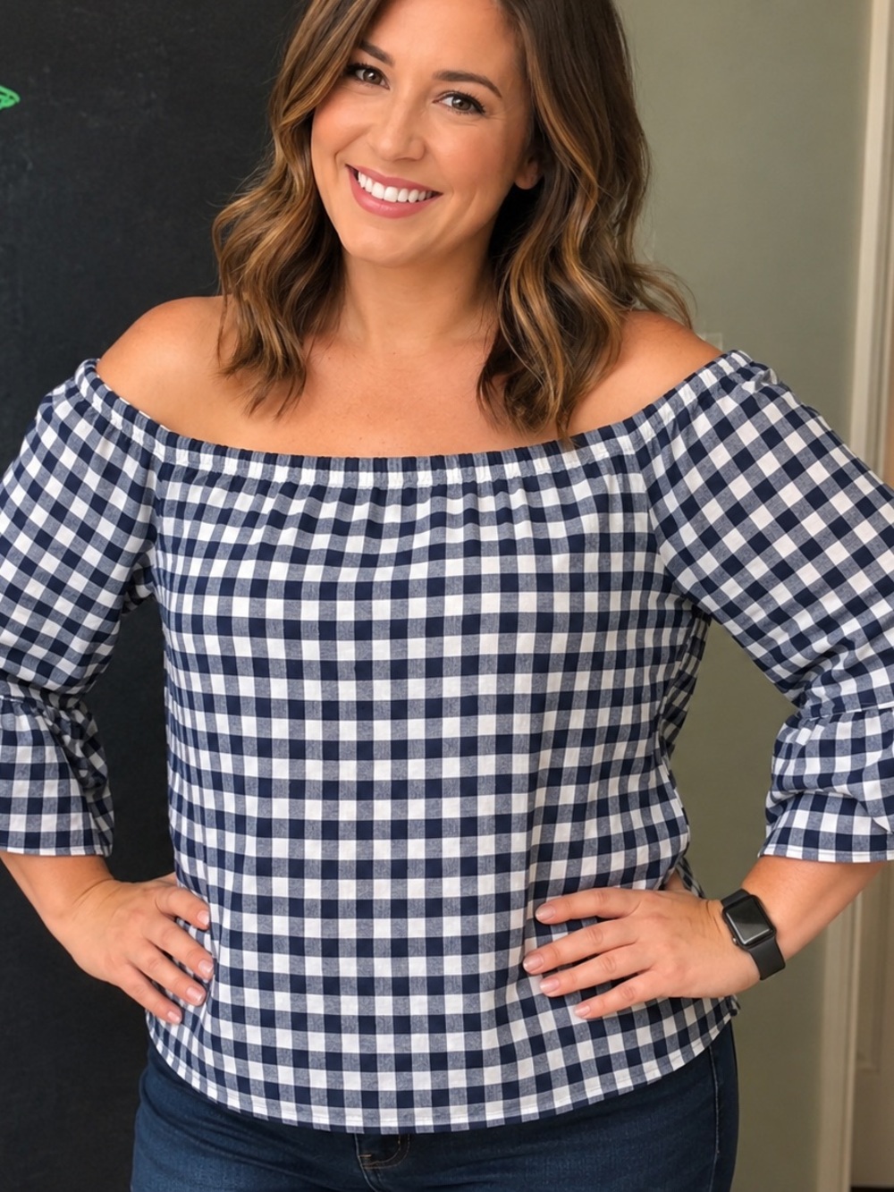 Women's Off-Shoulder Gingham Top